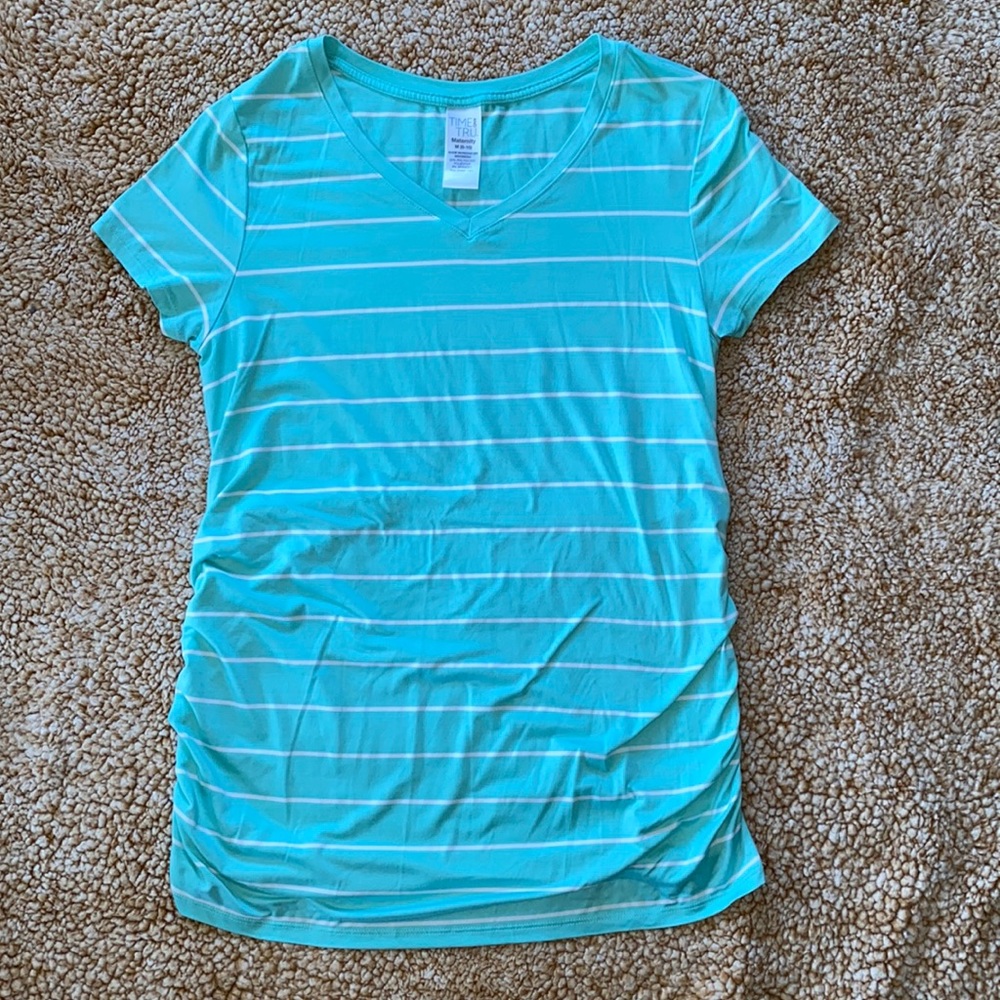 Mint Green and White Striped Maternity Top
